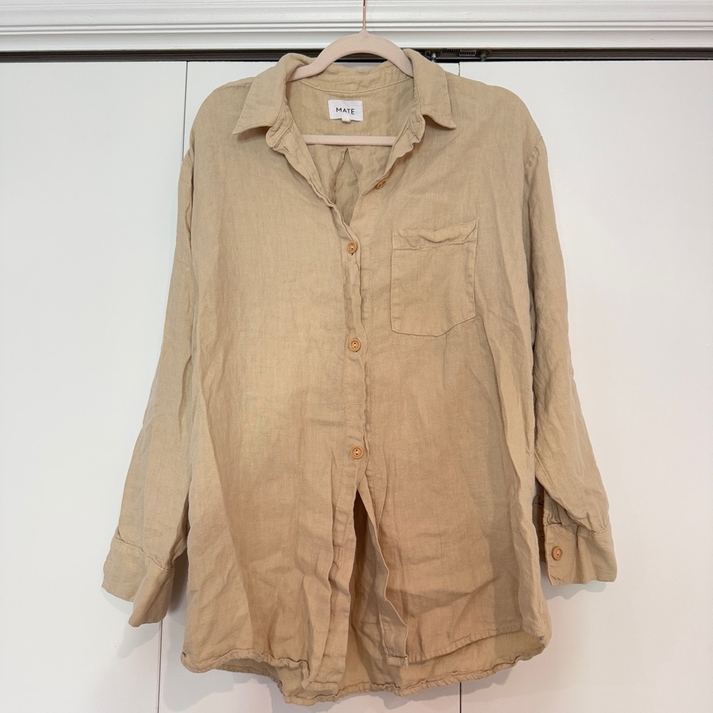 MATE the Label Beige Button-Down Linen Shirt